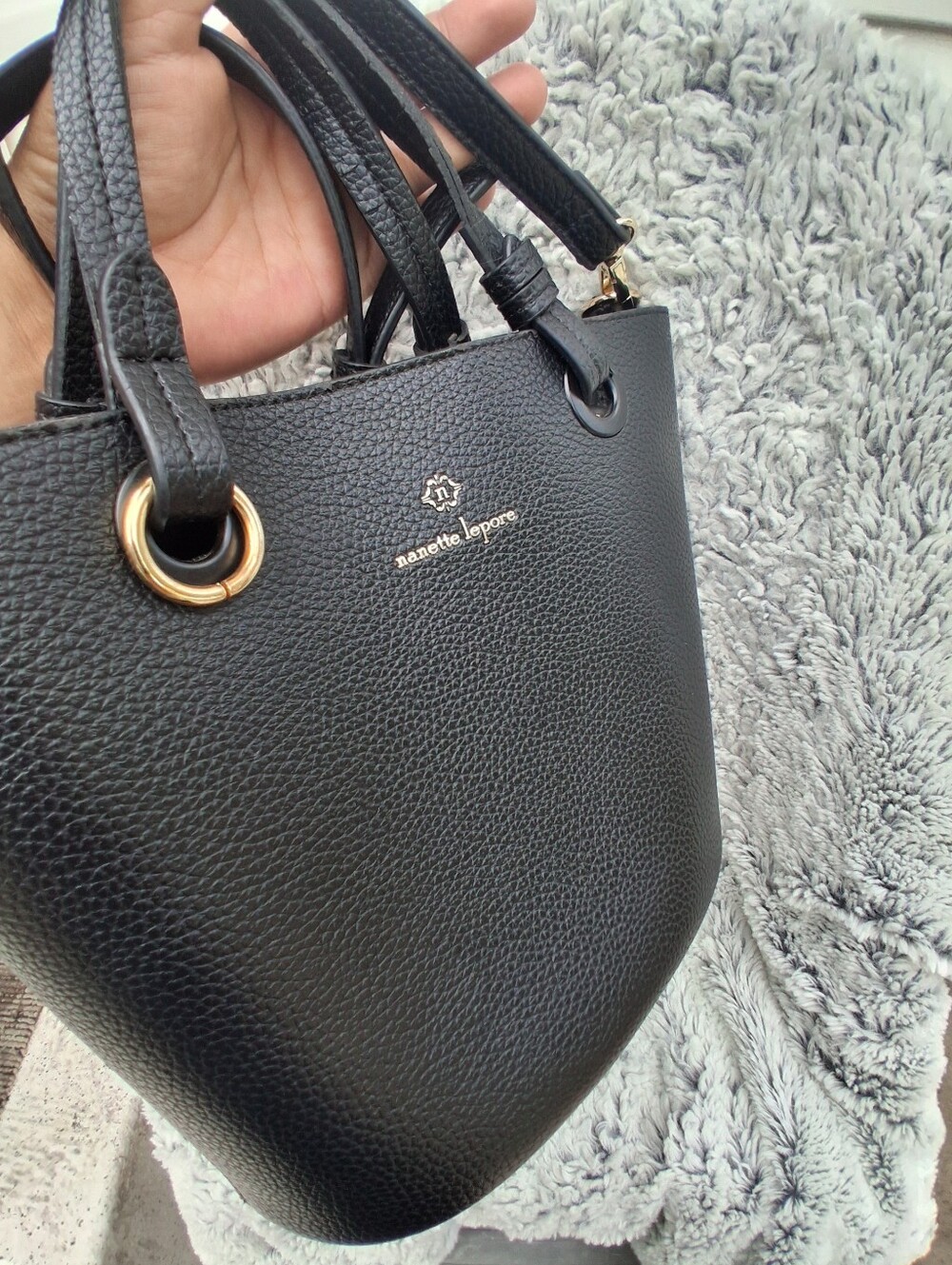 Nanette Lepore Black Pebbled Shoulder Bag with Gold Accents